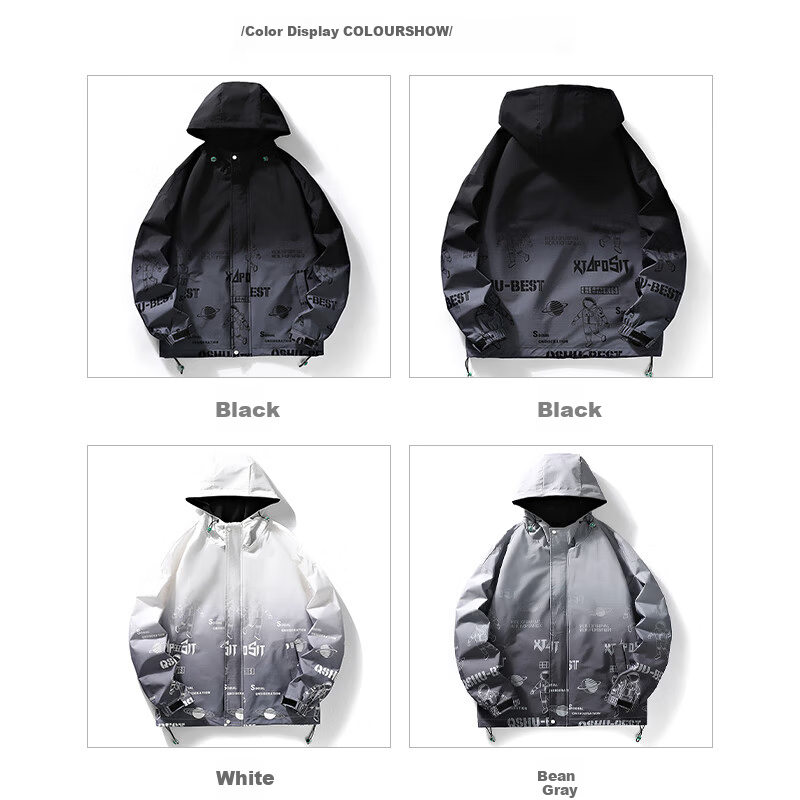 MULINSEN Men's Hooded Jacket Loose Gradient Color Large Size Spring Autumn Trendy Top White L