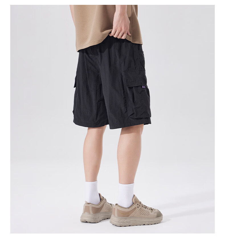 Fingercroxx IT American Style Loose Fit Work Shorts 2026 Summer Men's Lightweight Simple Quick-Dry Knee-Length Shorts Black 2XL 14