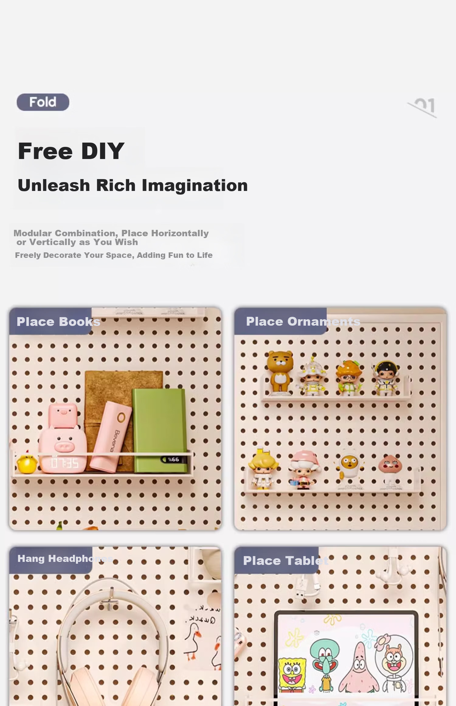 TANGJI Wall-Mounted Pegboard Storage Rack Gaming Desk Accessories Metal Organizer with Hooks 5