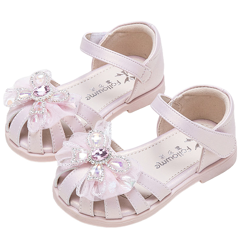 Fulomi Girls Toddler Walking Shoes Summer Sweet Bow Princess Sandals Baby Soft Sole Crystal Shoes Iridescent Pink Size 29