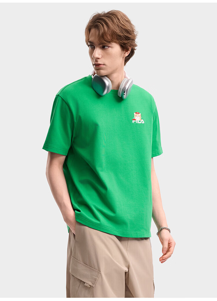 FILA Official 2026 Summer Couple Short Sleeve T-Shirt Casual Loose Fit Cotton Cat Knit Tee 85