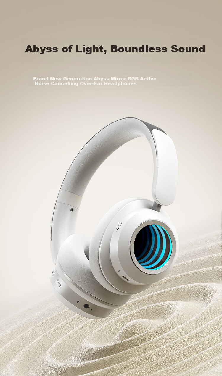 ENKOR EM9 Over-Ear Bluetooth Headphones Active Noise Cancelling 2026 Latest Wireless Music Wired Computer Gaming Deep Abyss Mirror RGB Lighting Ultra-Long Battery Life 2