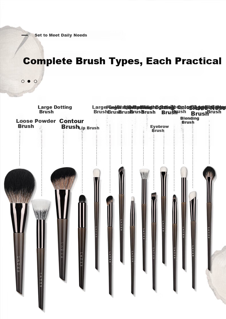 LADES Wooden 15-Piece Makeup Brush Set Animal Hair Powder Brush Lip Brush Concealer Brush Beauty Tools 12