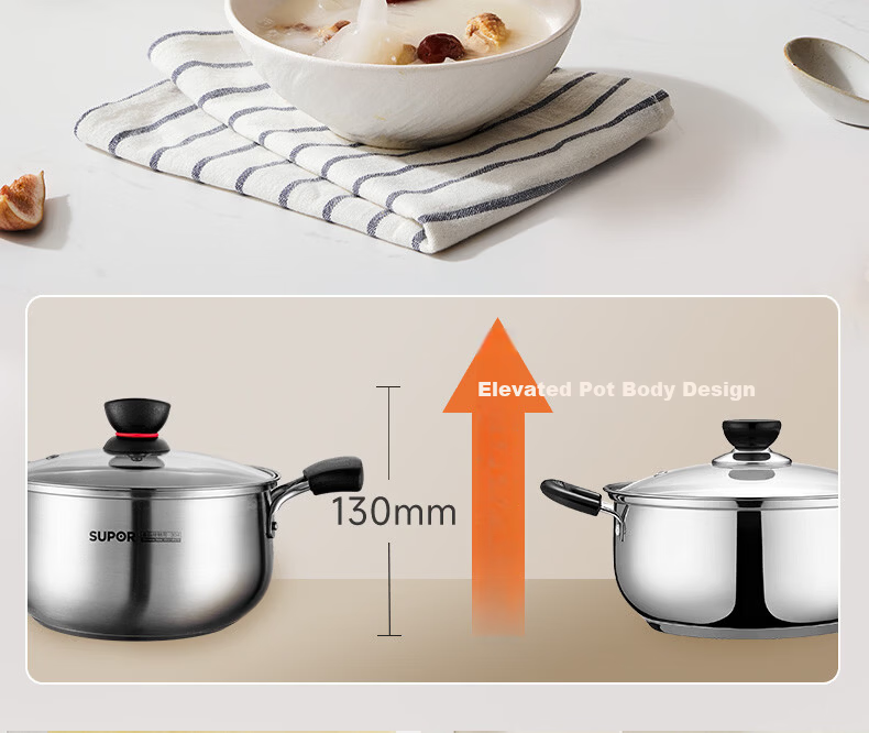SUPOR Small Red Circle 304 Stainless Steel Soup Pot, Milk Pot, Noodle Cooking Pot, 24cm Noodle Cooking Pot with Reinforced Bottom, Compatible with Induction Cooker ST24H1 14
