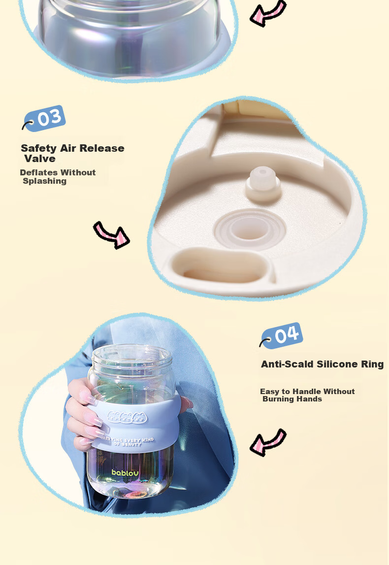 BABLOV Huaban Sen Glass Cup 500ml Water Bottle Female Student Straw Cup High Borosilicate Tea Water Separation Heat Resistant Cup 24