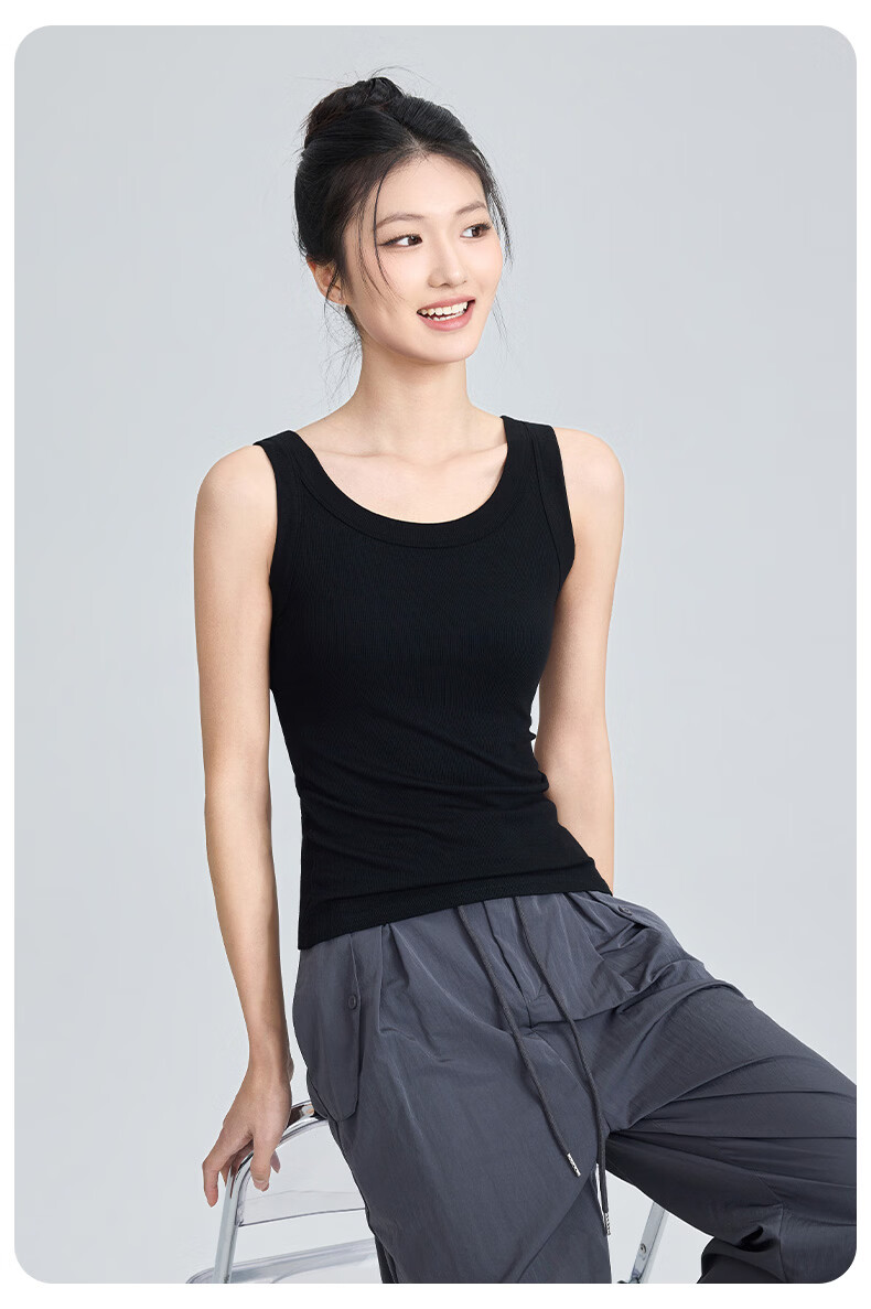 GUJIN Women's Round Neck Camisole Vest 2026 New Summer Slim Fit Sleeveless Solid Color Base Shirt 14