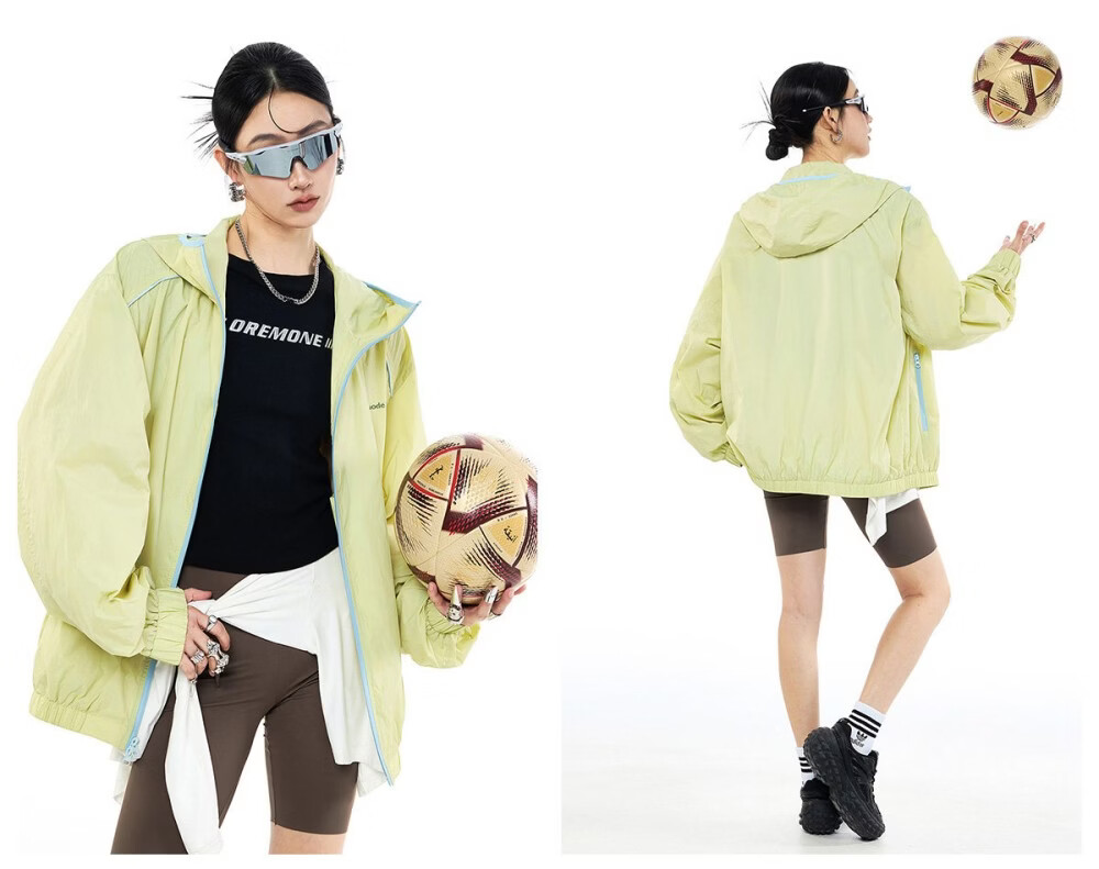 ICH MODE Colorblock Physical Sunscreen Jacket Women Spring Summer New Hooded UV Protection Coat Light Blue M 23