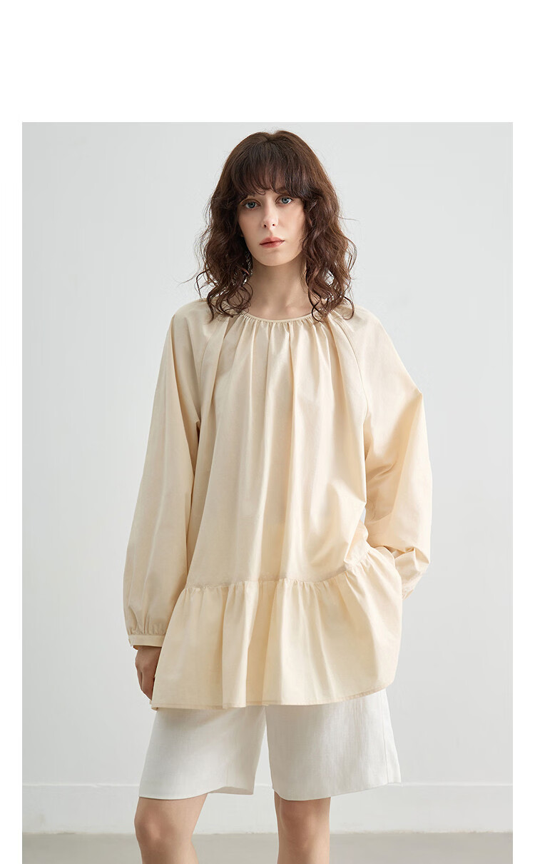 Demana [Pure Cotton Poplin] Spring Elegant Round Neck Mid-Length Doll Shirt Loose Small Size Blouse for Women 20