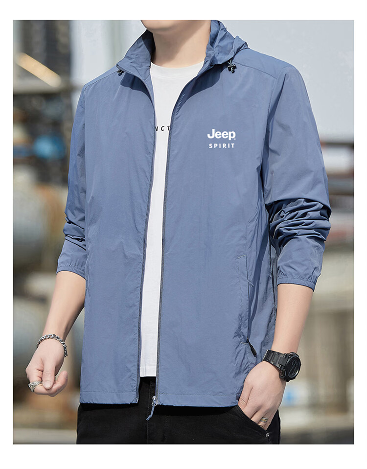 JEEP SPIRIT Men's Summer Ice Silk Breathable Sun Protection Jacket Quick-Dry Outerwear Mountain Gray L 8