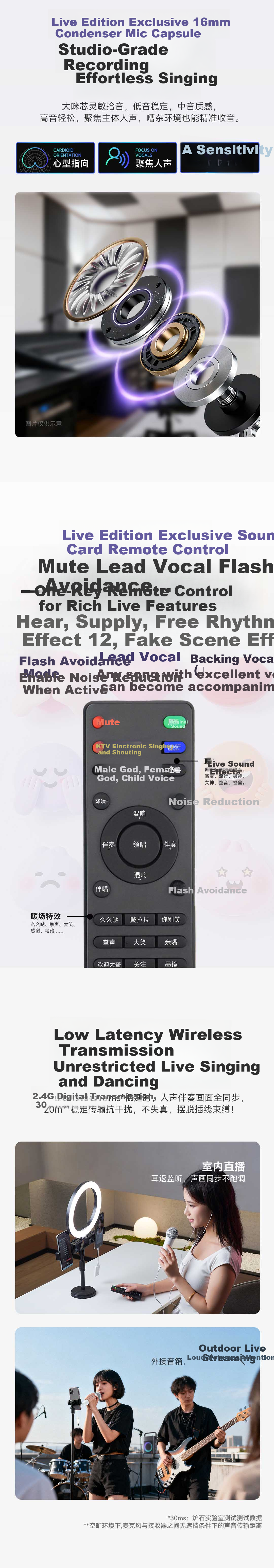 Pure Bluetooth Wireless Microphone Mobile Live Streaming Sound Card Recording Microphone Home K-Song Recording Device White 5