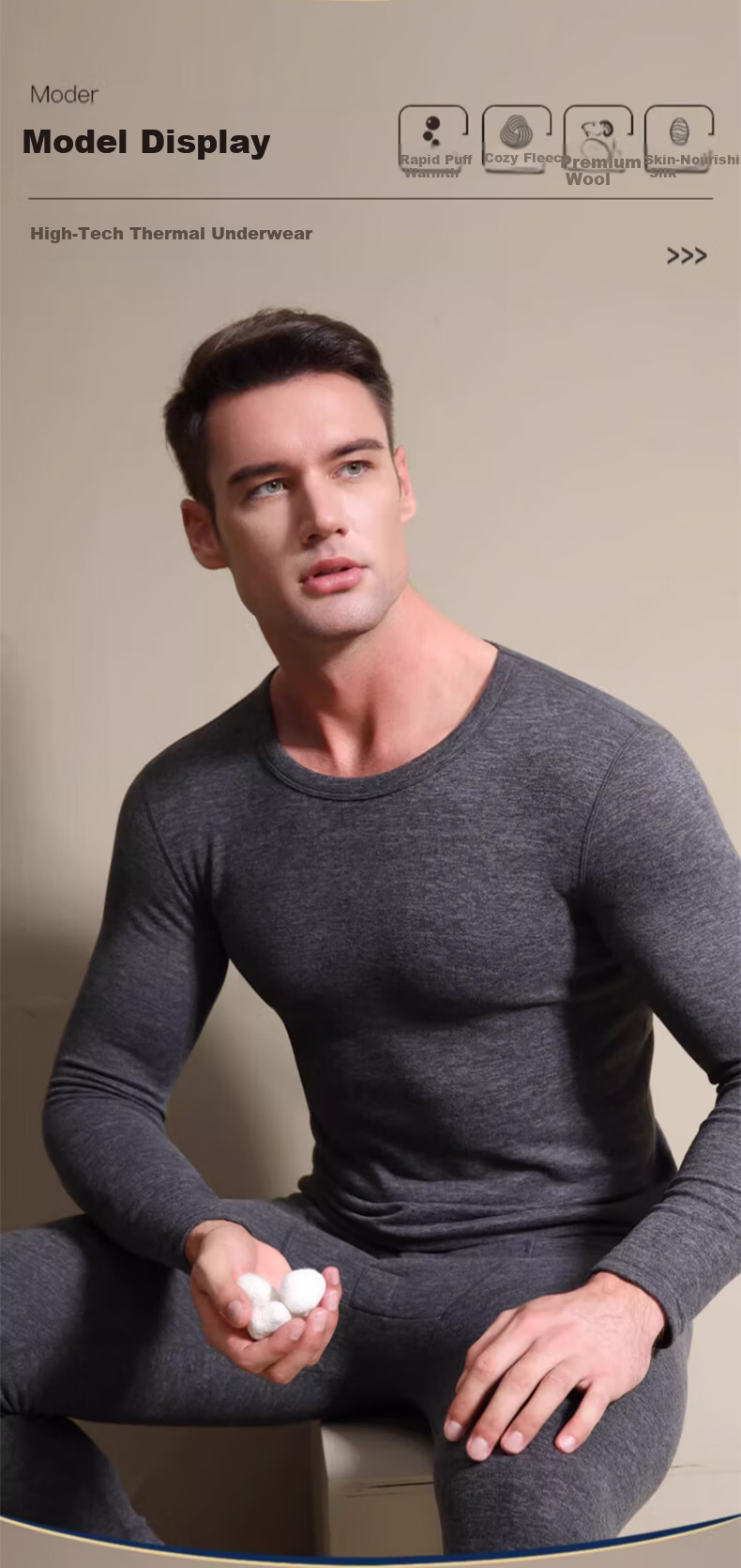 BOPRUIEY Men's Pure Cotton Thermal Underwear Set Autumn Winter Long Johns Cotton Base Layer Shirt and Pants 14