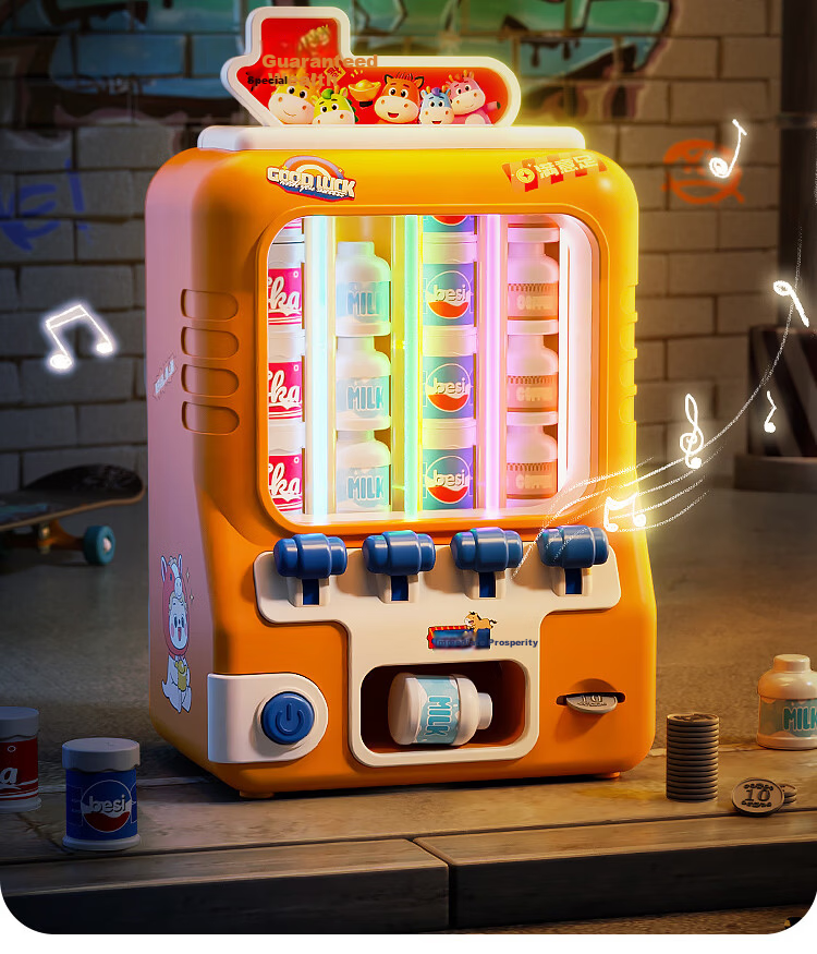 Mama Treasure Twin Beverage Vending Machine Toy Automatic Coin Operated Educational Toy for Children Girls Boys Role Play Gift Age 3-6 11