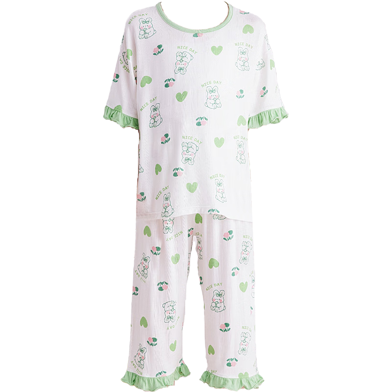 DEESHA [Ice Silk Smooth] Girls' Spring And Summer Pajamas, 7A Antibacterial Thin Short-Sleeve Capri Pants, Air Conditioning Wear, Children's Loungewear