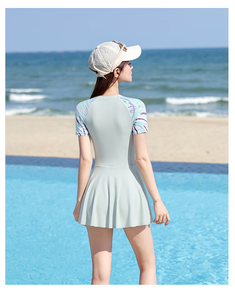 Warrior Women's One-Piece Skirted Swimsuit Conservative Slimming Sun-Protective Spa Swimwear 16137H1I Green M 6