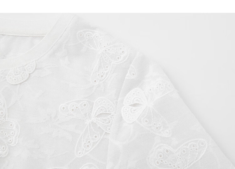 Demana [Seven Parts Sweet] Summer Lady Style Round Neck 3D Embroidered Butterfly Slimming Concealing Petite T-Shirt Women Premium 13