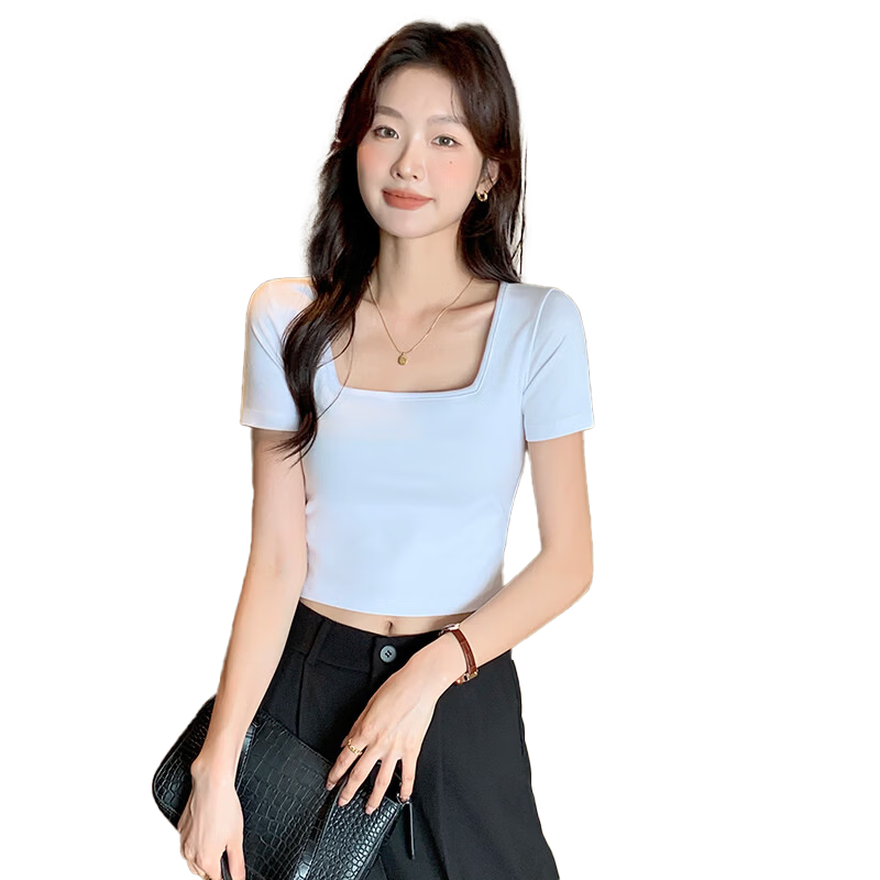 Herbal Original Color Short Sleeve T-Shirt Women Pure Cotton Top Base Shirt French Square Neck Straight Shoulder Summer 2026 New Unique Design Niche Loose Fit