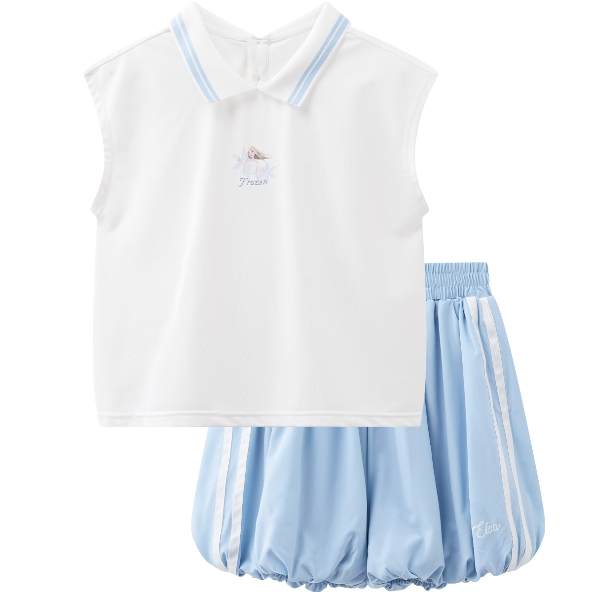 Disney Girls' Sleeveless Polo Collar Set Summer School Style Bud Shorts Two-Piece Set Off-White 110