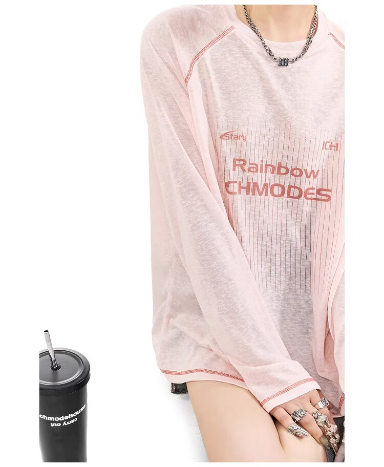 ICH MODE Lyocell Hassu Thread Long Sleeve T-Shirt Physical Sun Protection Cover-Up Women Summer Cooling Loose Top Pink M 13