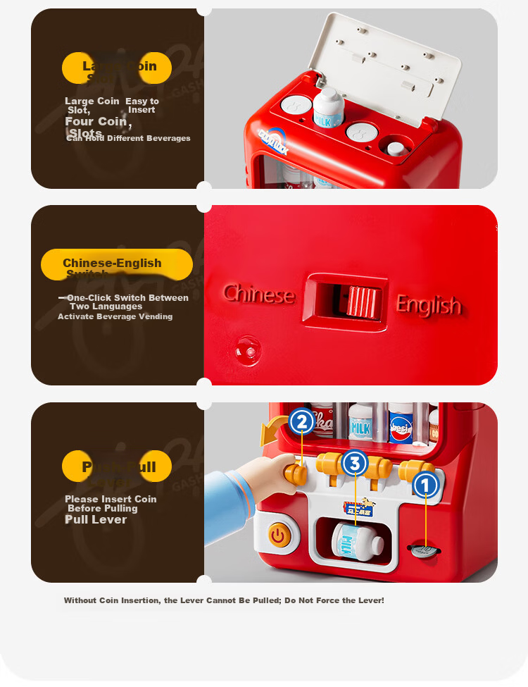 Mama Treasure Twin Beverage Vending Machine Toy Automatic Coin Operated Educational Toy for Children Girls Boys Role Play Gift Age 3-6 14