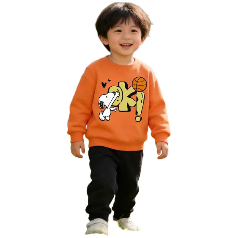 SNOOPY Kids Autumn Winter Comfortable Versatile Pullover Fleece Sweatshirt Basketball Nubi Orange 150