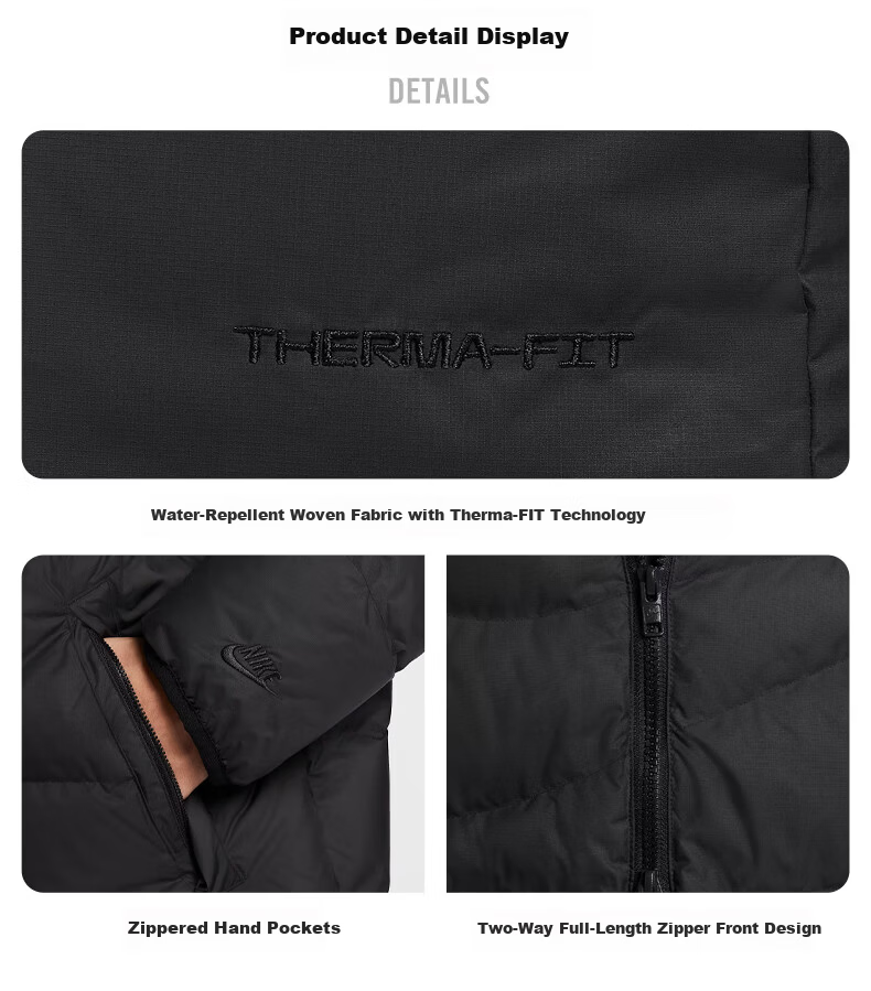 NIKE Men's Winter Long Hooded down Jacket, Sports Cold-Proof Coat DV1134-010 Black 2XL 3