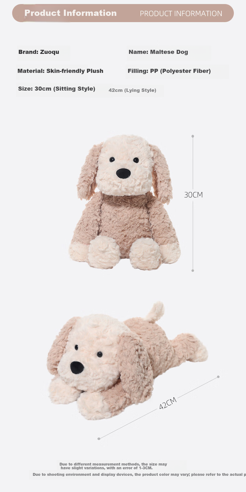 Zhuoqu Maltese Dog Plush Toy Cute Doll Sleeping Pillow Companion Toy New Year Gift 7