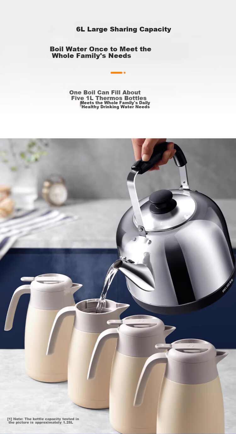 MeiLing Electric Kettle 6L Large Capacity 304 Stainless Steel Water Boiler with Detachable Base Auto Shut-Off MH-D6062 5