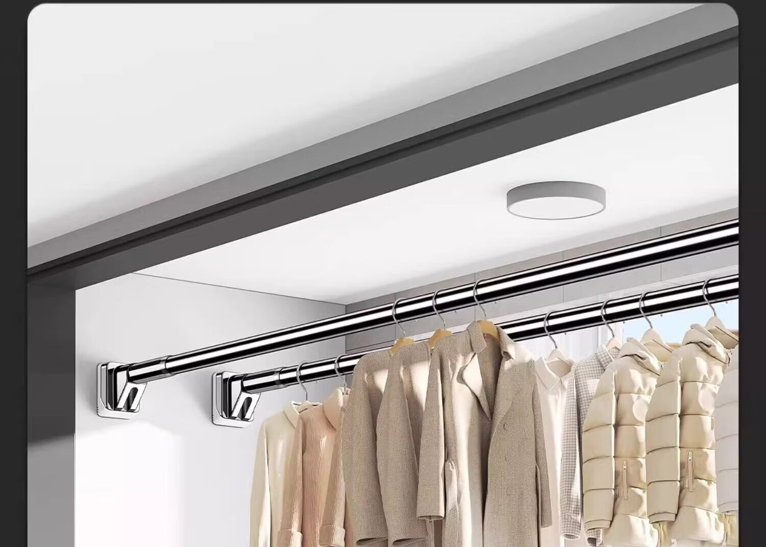 Futuristic No-Drill Telescopic Clothes Drying Rod 304 Stainless Steel Balcony Clothes Rack Wardrobe Hanging Rod Gun Gray 100-170cm 16