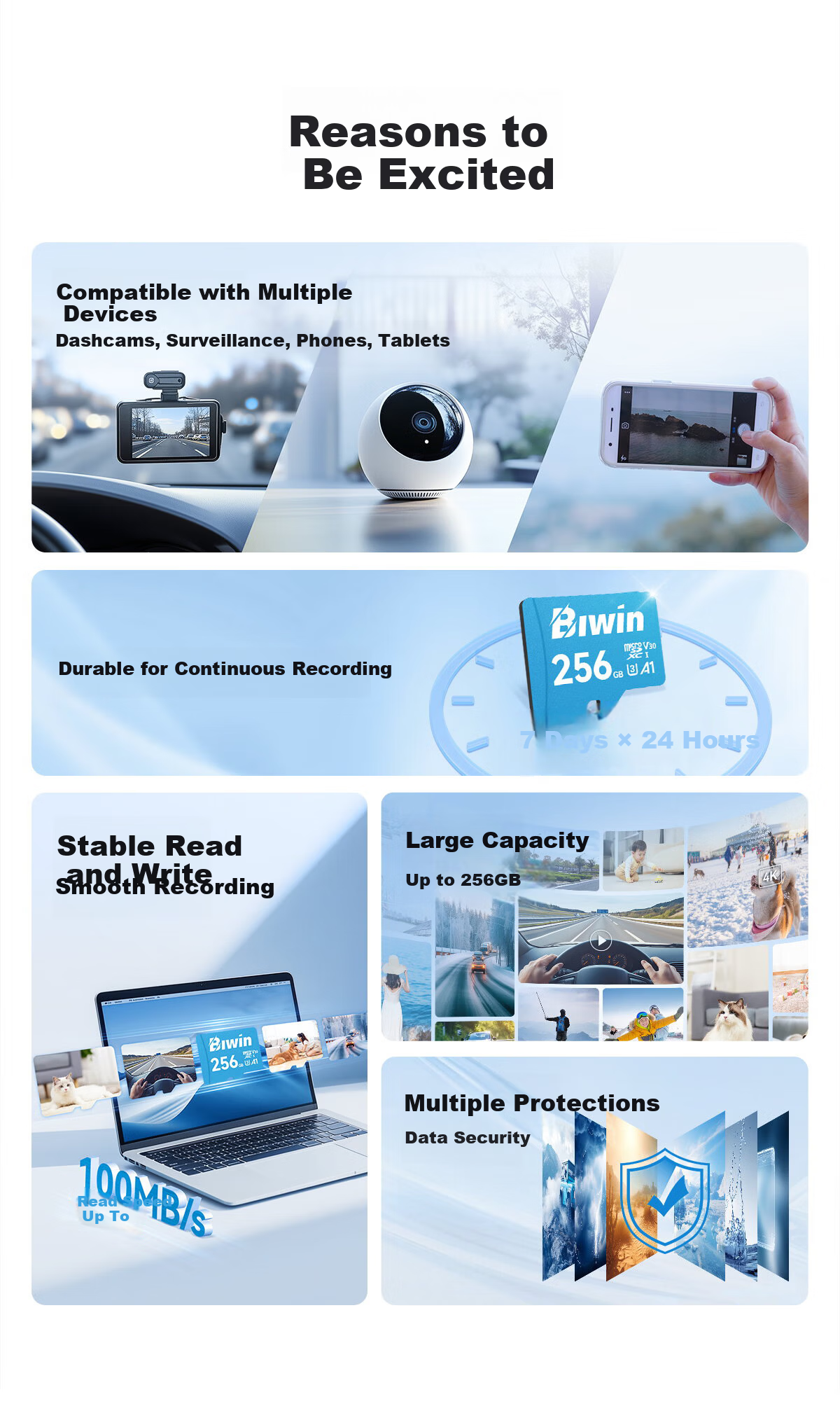 BIWIN 32GB TF (MicroSD) Memory Card A1 U1 V10 C10 MS100 Storage Card 100MB/s Read Speed Compatible with Dash Cam/Surveillance Camera 3