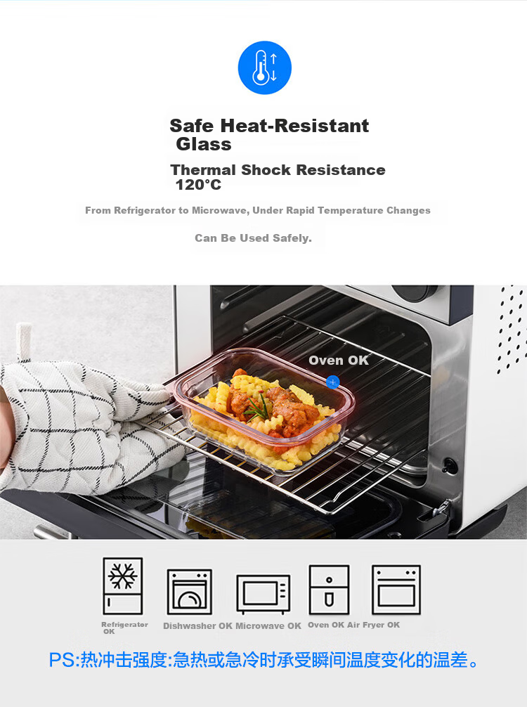 LOCK&LOCK Glass Food Storage Container, Microwave-Safe Lunch Box, Airtight Meal Container, Bento Box, Refrigerator Storage Box, 750ML, Elegant White 5