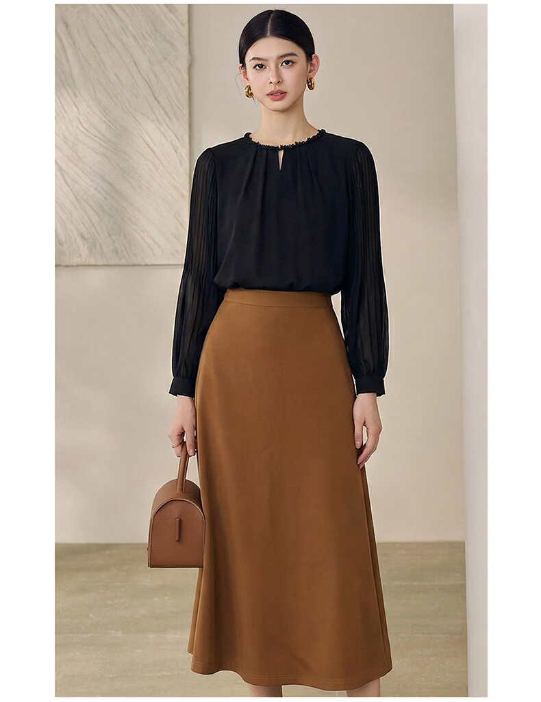 ROEYSHOUSE Elegant Satin Spliced Chiffon Shirt for Women Spring Light Luxury Hollow Out Top 13643 Black S 10