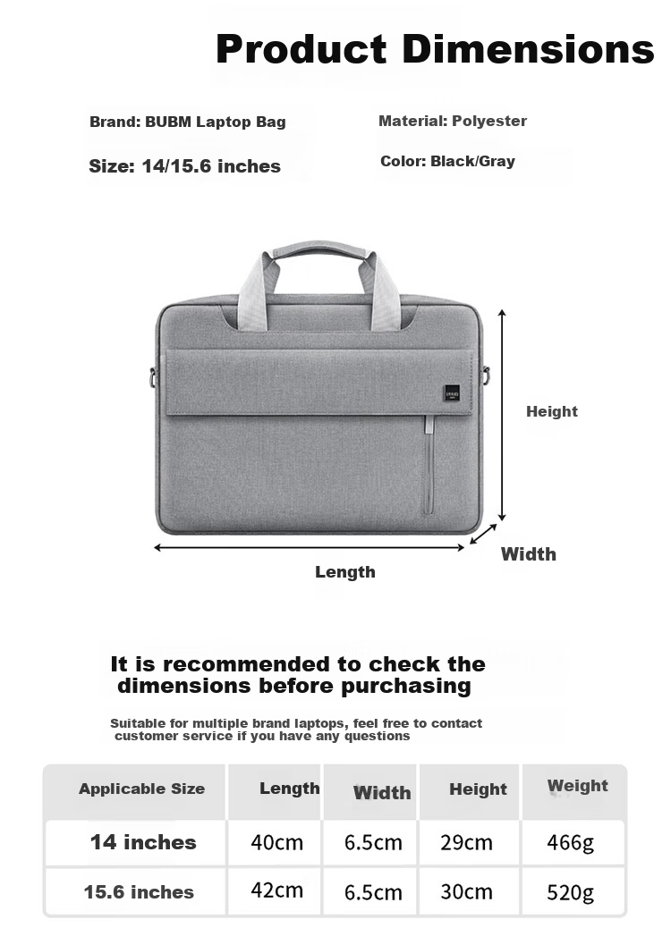Biyoumei Laptop Bag 14 Inch Briefcase Thickened Inner Sleeve for Huawei HP Lenovo 9