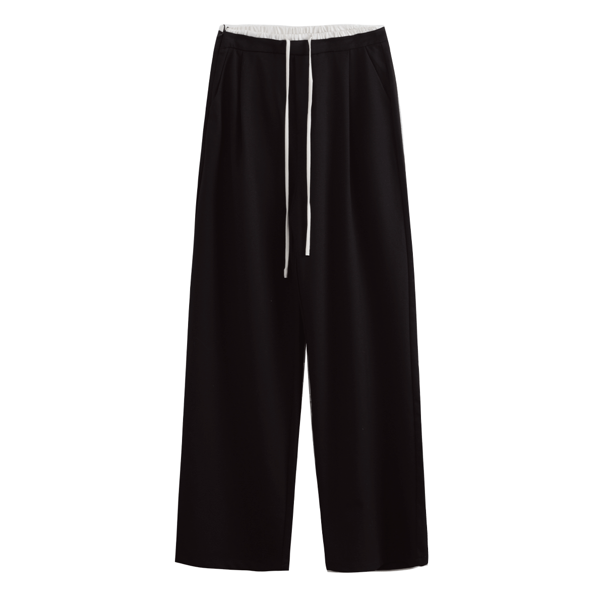 Oulain Black Straight-Leg Casual Pants for Women, Spring New Style Elastic High-Waist Slimming Wide-Leg Trousers, Black, M