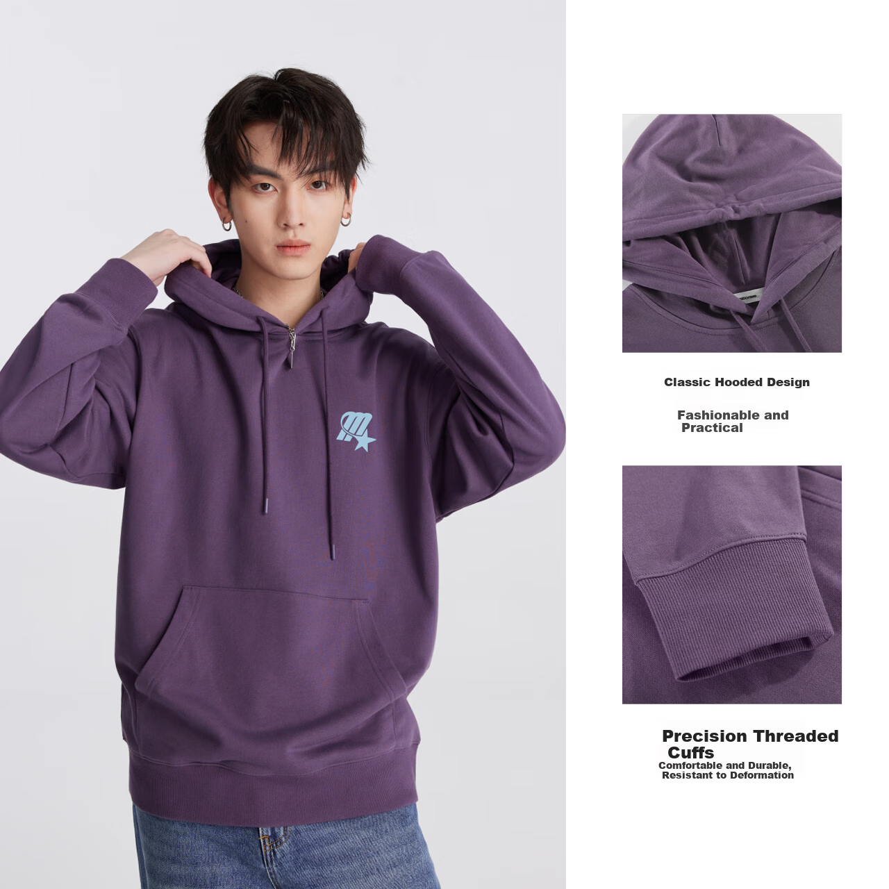Meters Bonwe Unisex Hoodie Autumn New Trendy Couple Letter Knit Pullover Sweatshirt
