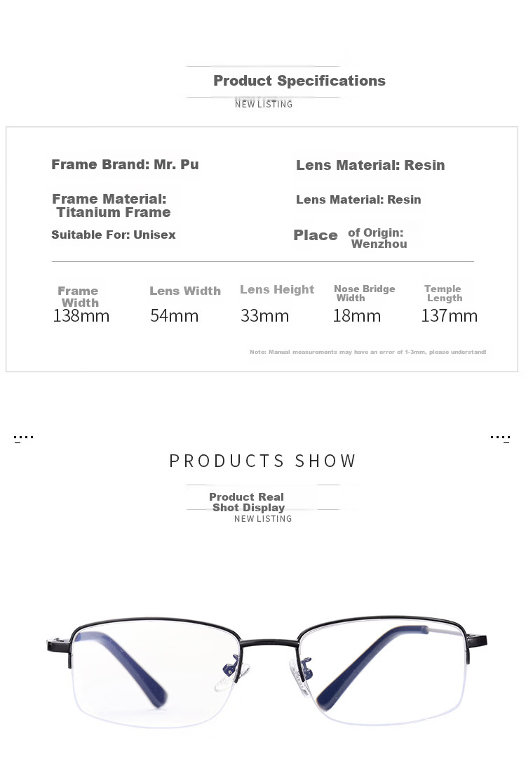 Mr. Pu Photochromic Blue Light Blocking Reading Glasses Unisex Memory Titanium Multifocal +3.5 Diopters (Ages 70+) 11