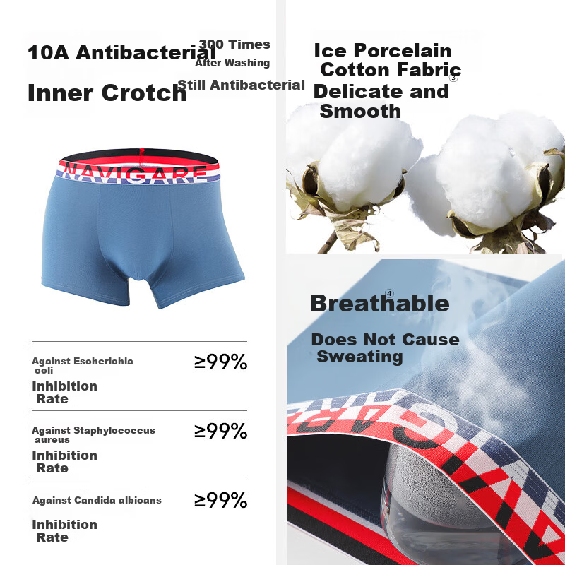 Navikail 3-Pack Men's Boxer Briefs with Mulberry Silk Crotch, Quick-Dry, Breathable Four-Season New Small Sailboat Design