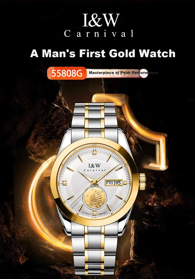Aiworchi Men's Pure Gold 999 Automatic Mechanical Watch Swiss Top 10 Brand Luxury New Year Gift 1