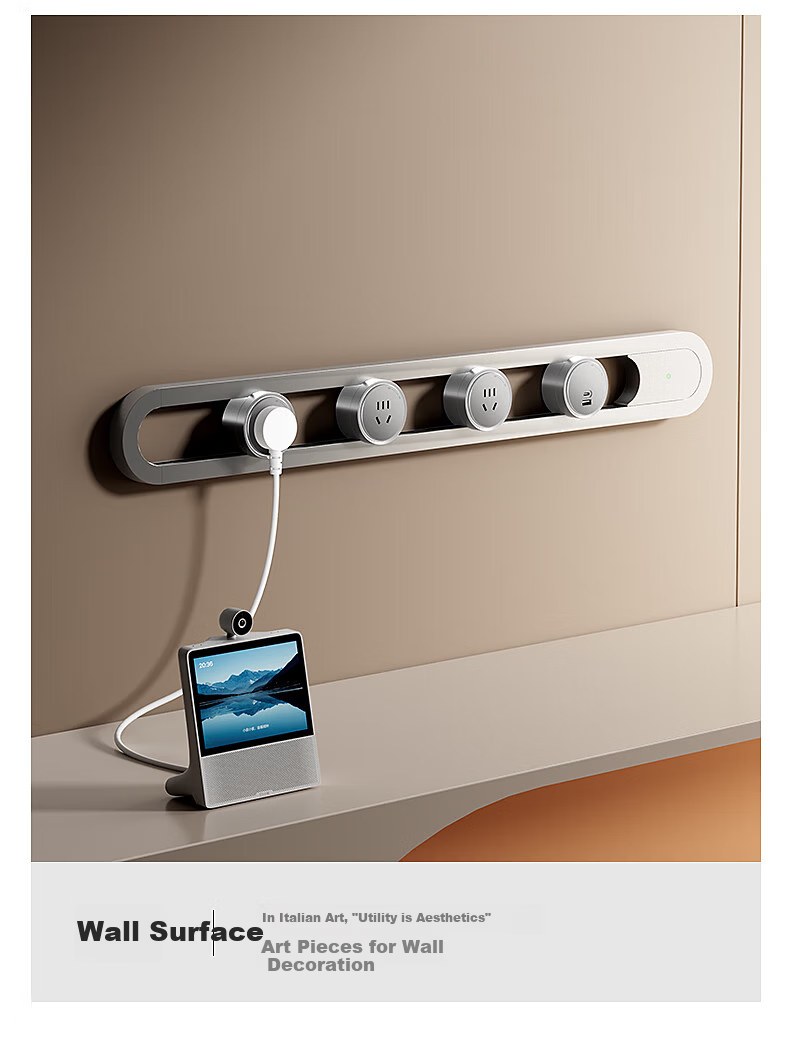 International Electric Smart Track Socket One-Key Intelligent Control Overload Protection Movable Surface-Mounted Rail High-End Kitchen Art Socket No-Drill Magnetic Power Rail Socket 50+3 Egyptian Sil 16
