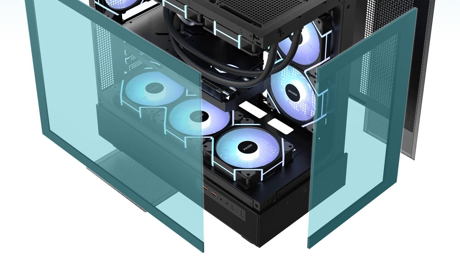 PADO Baize 360U Black Computer Desktop Chassis (MATX/Quick-Release Tempered Glass Panel/Back-Mounted Motherboard/Side-Zone/360mm Water Cooling/9 Fan Positions) 7