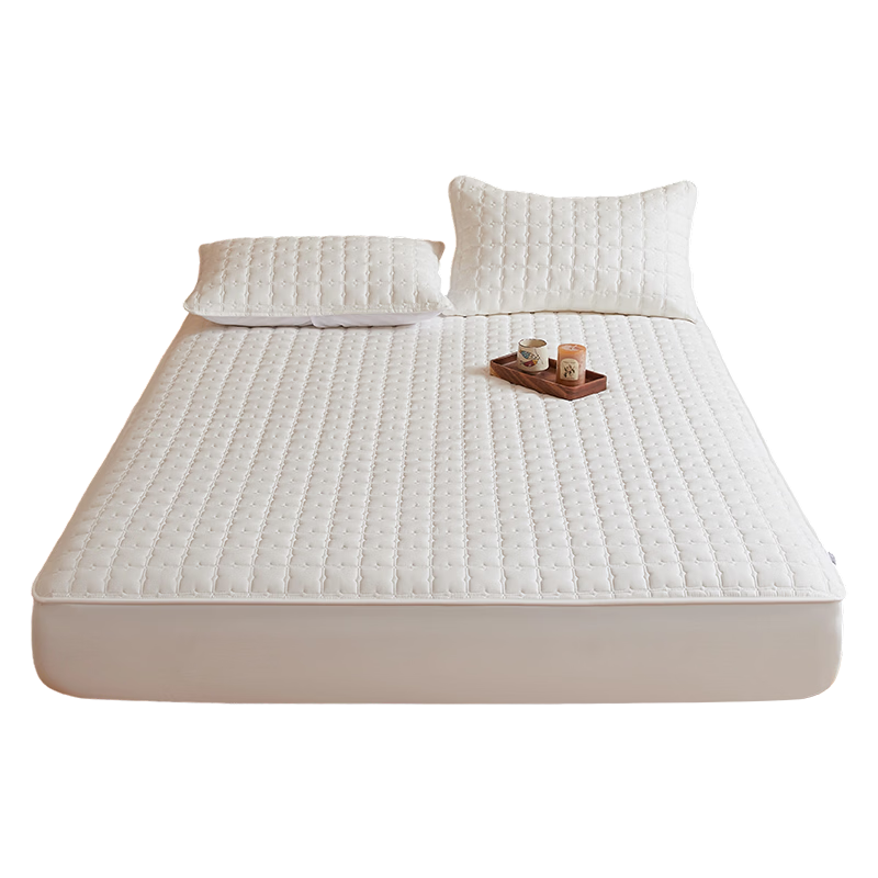 Grace Class A Pure Cotton Fitted Sheet, Antibacterial Quilted Mattress Protector Cover, Milk White, 150*200cm