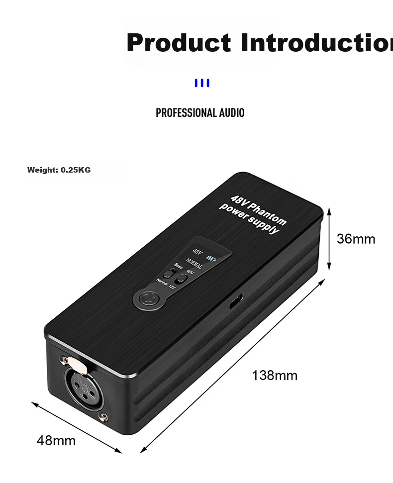Depusheng 48V Phantom Power Supply Charger Professional Recording Condenser Microphone Audio Interface Power Adapter for Recording Singing Dubbing Large Diaphragm Microphone Stable Buffer Outdoor 12V 12