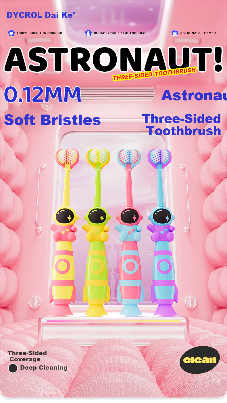 DYCROL Children's Soft Bristle Toothbrush Triple-Sided 6-12 Years Old Toothbrushing Tool Triple Efficiency 2-Pack (Color Random) 1