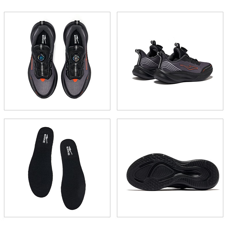 ERKE Children's Shoes, Boys And Girls, Big Kids' Sneakers, Kids' Rotary Buckle Shock-Absorbing Running Shoes, Micro-Crystal White/true Black, Size 34 41