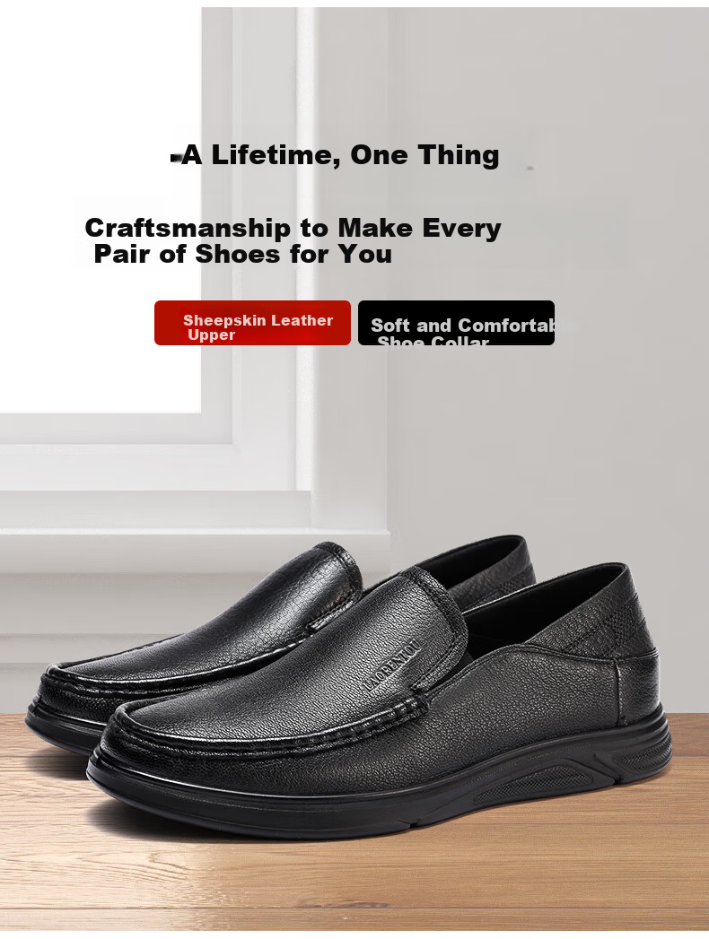 LAORENTOU Men's Shoes, All-Season Business Formal Shoes, Low-Top Shoes, Sheepskin Slip-On Shoes, Polyurethane Sole Lightweight Shoes, LA12046, Black, Size 42 2