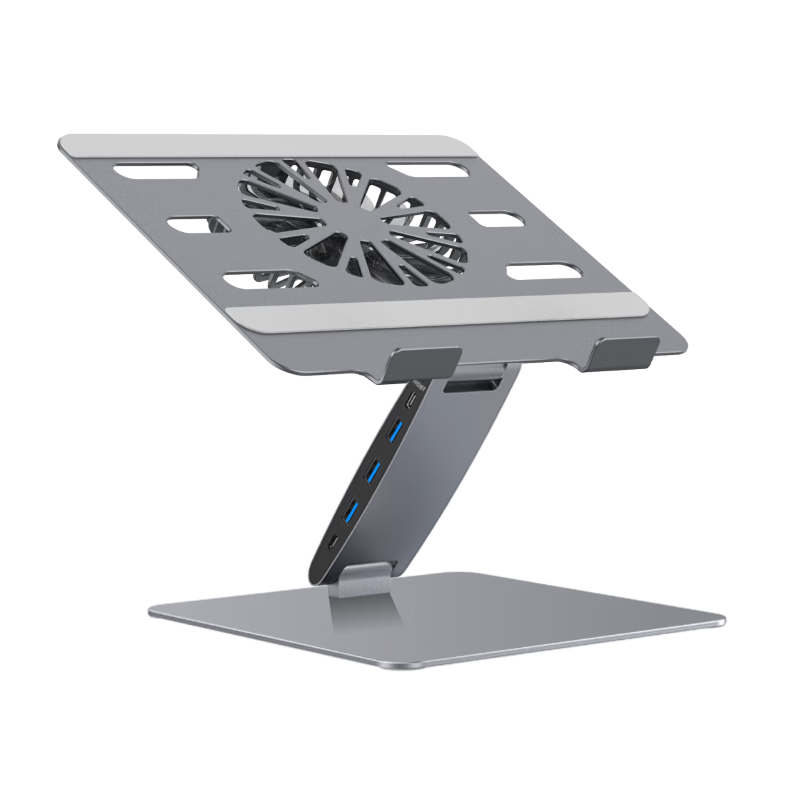 Hanzichen Laptop Stand with 8-Port Type-C Docking Station, Type-C 3.0 USB 3.0 Data Transfer, Foldable Adjustable Vertical Laptop Stand with Cooling Fan