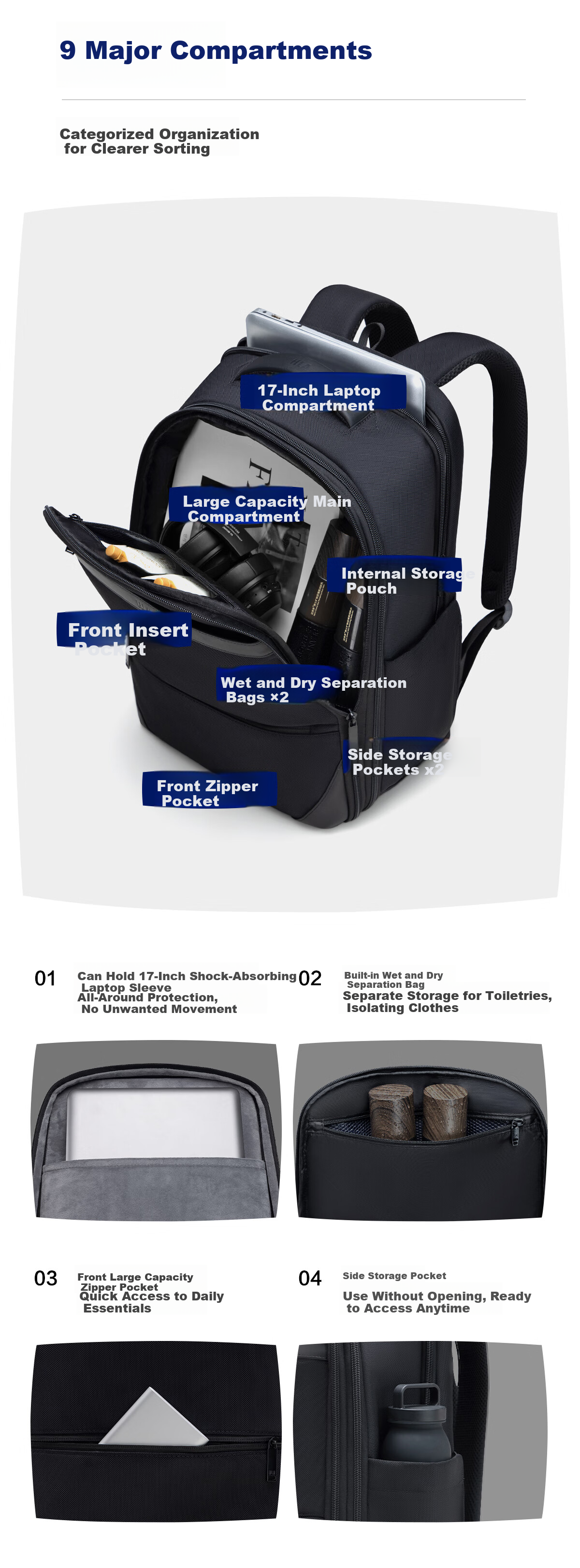 HLA Men's Large Capacity Backpack 2026 New Laptop Bag Business Travel Commuter Bag 6