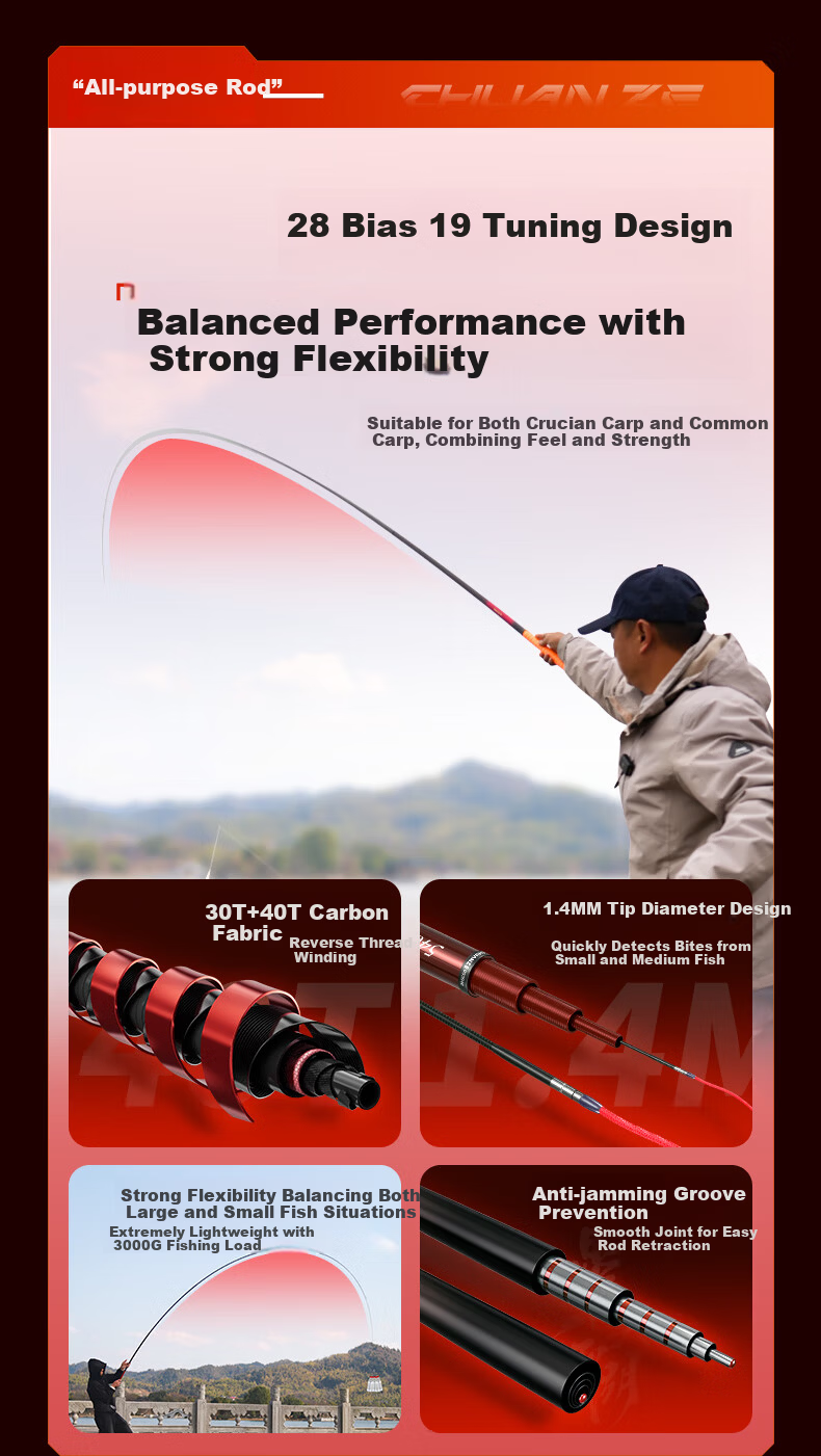 Chuanzé Dingjian Jianghu Lightweight Multi-Purpose Fishing Rod Top Ten Brand Carbon Fiber 6.3m 11