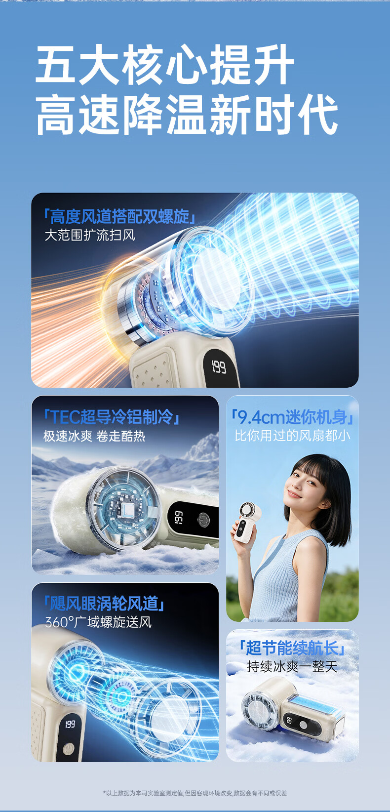 KOVOL 199-Level Ice Compress + Cooling Mini Air Conditioner Handheld Fan Semiconductor Silent Mini USB Rechargeable Portable Desktop Office Student Dorm Cooling Device 2