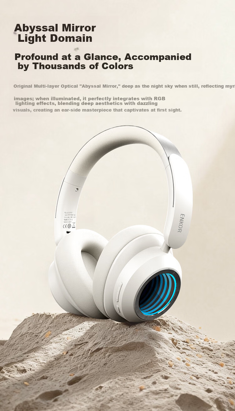 ENKOR EM9 Over-Ear Bluetooth Headphones Active Noise Cancelling 2026 Latest Wireless Music Wired Computer Gaming Deep Abyss Mirror RGB Lighting Ultra-Long Battery Life 5