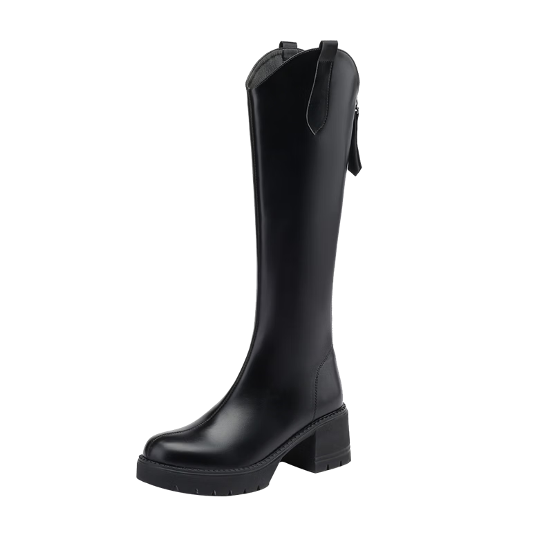DAPHNE Women's Over-the-Knee Thick-Soled British Style Knight Boots with Fleece Lining, Black, Size 36, Model 4023605005